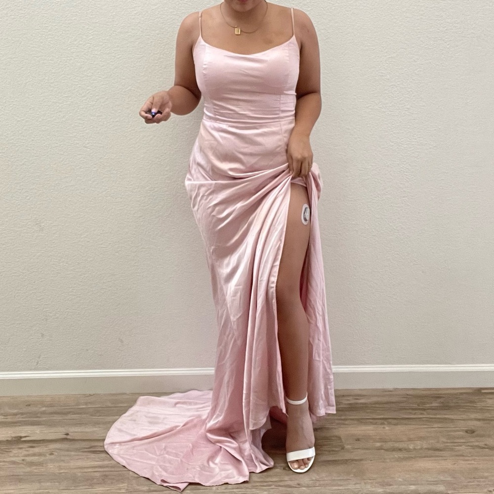 MACY’S - Light Pink Formal Dress w/ Slit and Trail + Shawl